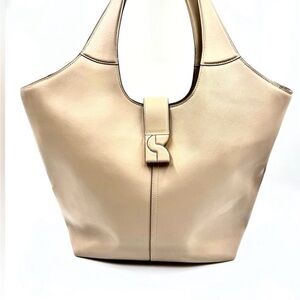 kate spade Cream Leather Shoulder Tote with Sculpted Tab